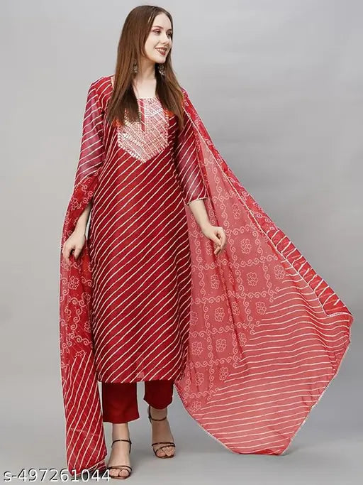 VSS_ PRINTED LEHERIYA BLUE KURTA WITH DUPATTA AND BOTTOMWEAR